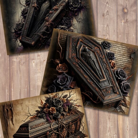 Gothic Victorian Coffin Junk Journal Paper, Haunted Vintage Ephemera, Dark Flora - Picture 4 of 6